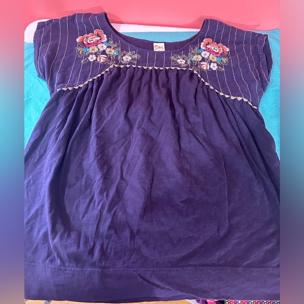 Anthropologie Purple Embroidered Scoop Neck Top